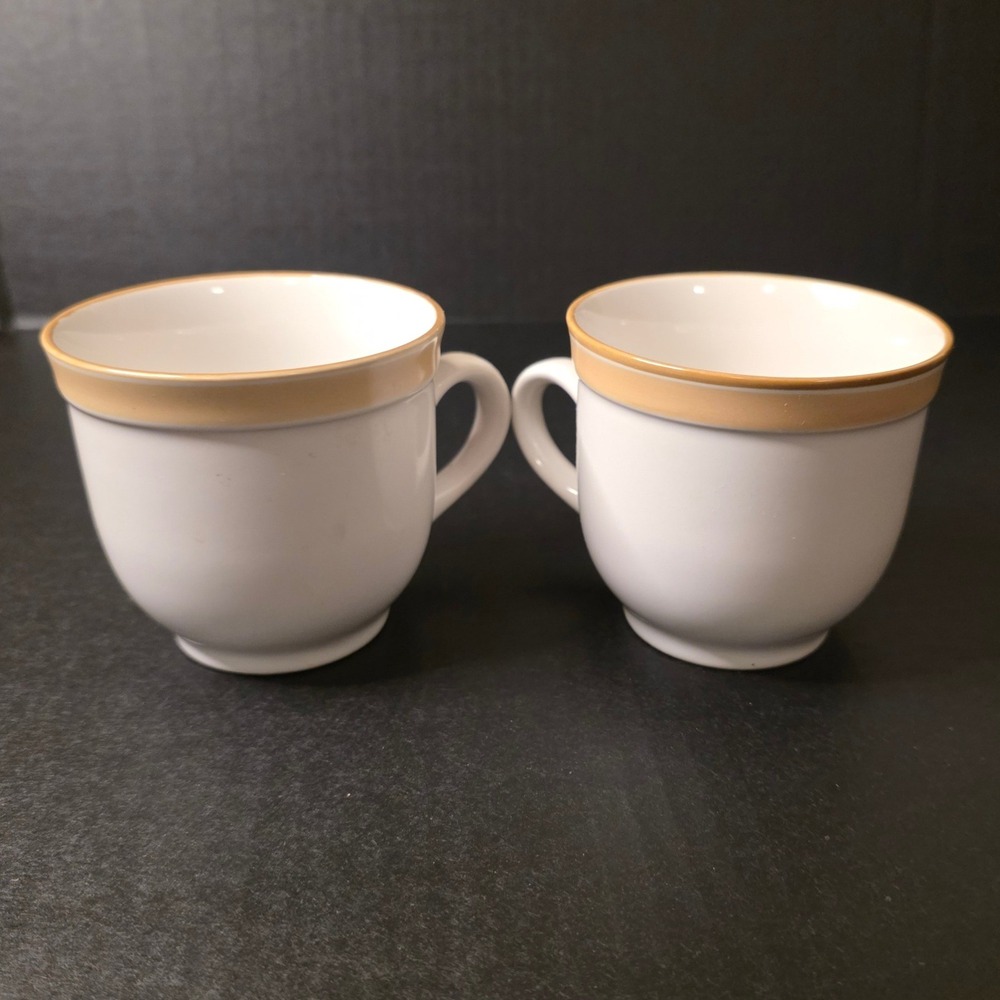 Johann Haviland Golden Band Beige Coffee Mugs Set 2 Crowning Fashion Japan VTG